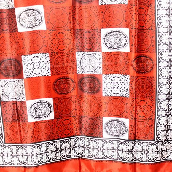 Vintage Satin Scarf in Dramatic Red White Black Geometric Square 36x36 - Hey Viv - Picture 3 of 4